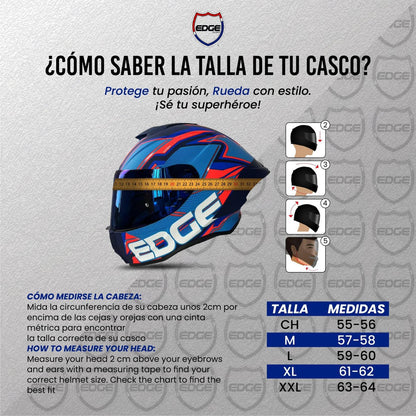 Casco Edge Integral Denver Motoloco Azul Certificado DOT